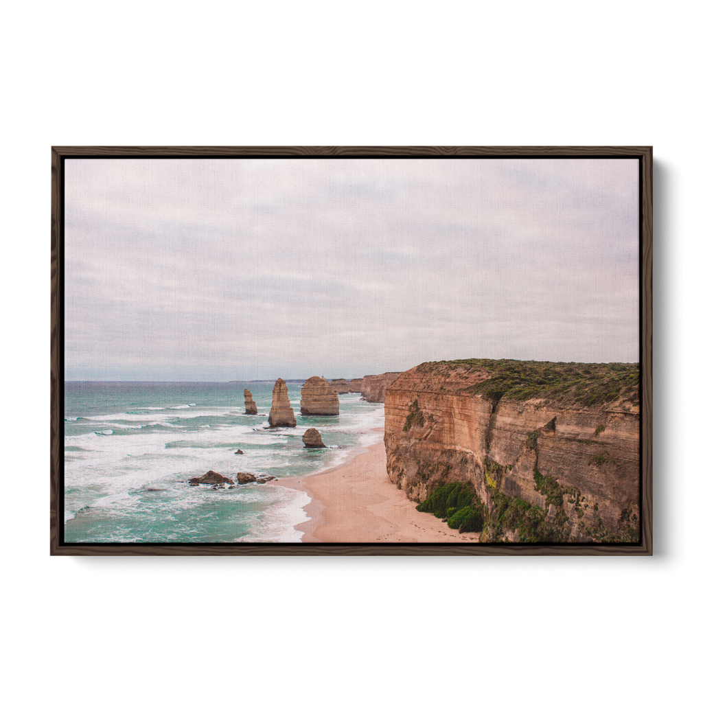 Floater Frame Canvas | Wall Decor Australia | Room Inspiration | Framed Wall Art | Charles Norwood | Twelve Apostles (Landscape) | Brown 