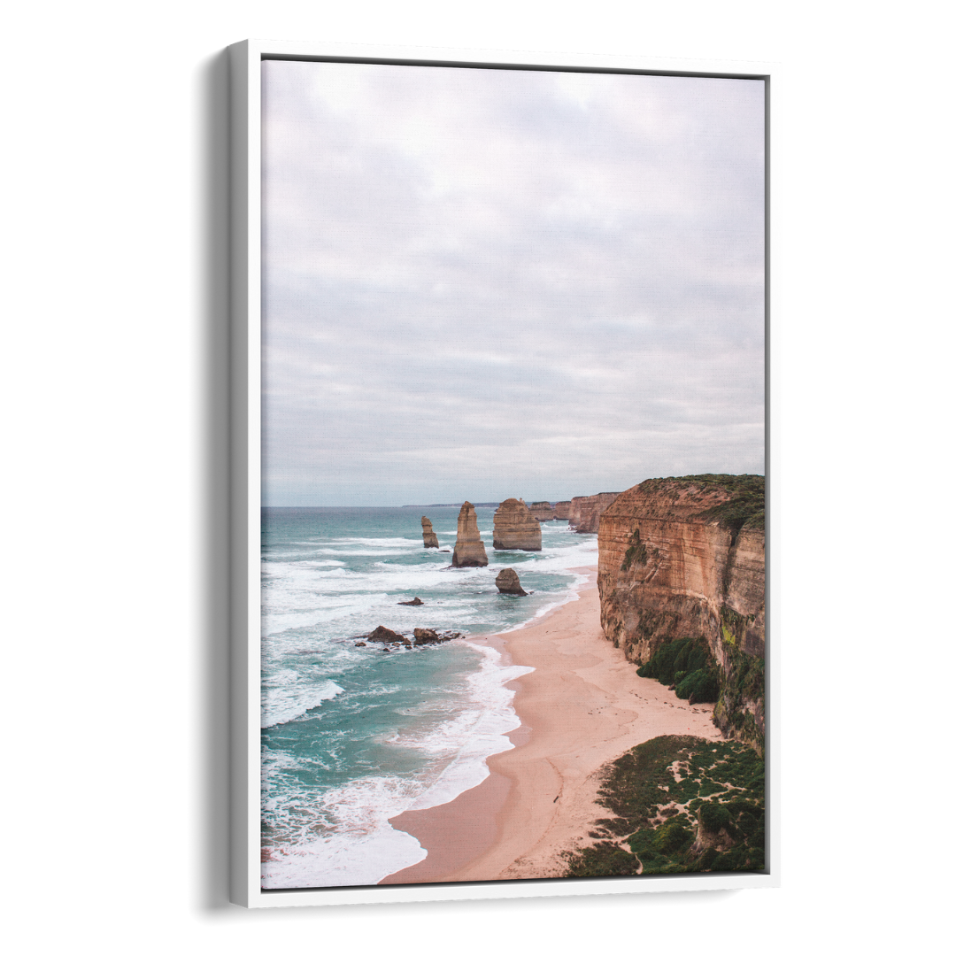 Floater Frame Canvas | Wall Decor Australia | Room Inspiration | Framed Wall Art | Charles Norwood | Twelve Apostles (Portrait) | White